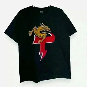 VTG Y2K York TRINI Dragon graphic gold T-shirt short sleeve  men streetwear